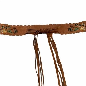 Embroidered Brown Suede Belt